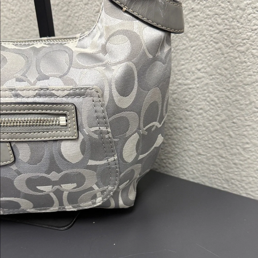 Coach Moto Silver and Gray Optic C Monogram Medium Hobo Bag